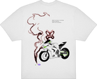 No Purpose Tee Weiß, Rückseite mit Motorrad und Schmetterling im Rauch